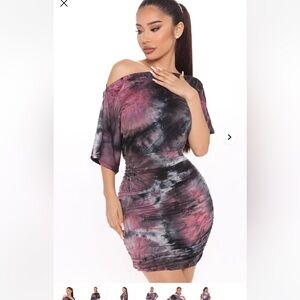 Fashion Nova Pink Black One Shoulder Bodycon Dress